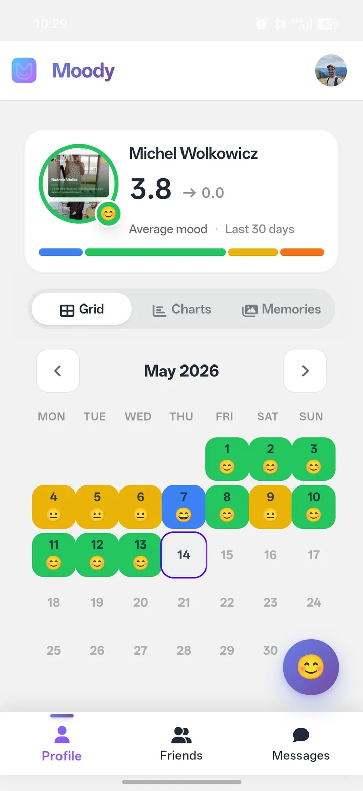 Moody preview — yearly mood tracking grid